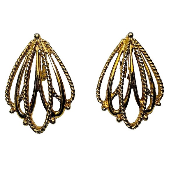 Layered Gold-Tone Clip-On Earrings 1.5" Gold Tone Gilded Mesh - Picture 2 of 7